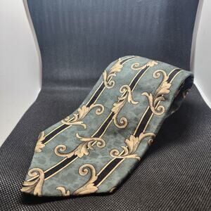 Cellini Linea Uomo Mens 100% Silk Tie Green Classic Preppy 3.75" Made in USA